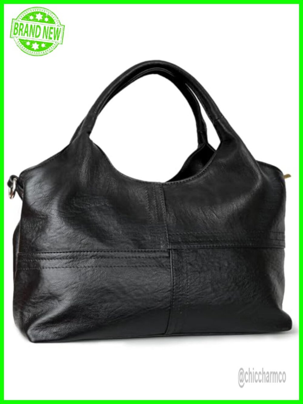 Vegan Leather Hobo Satchel Tote Handbag Detachable Strap Two-Handle